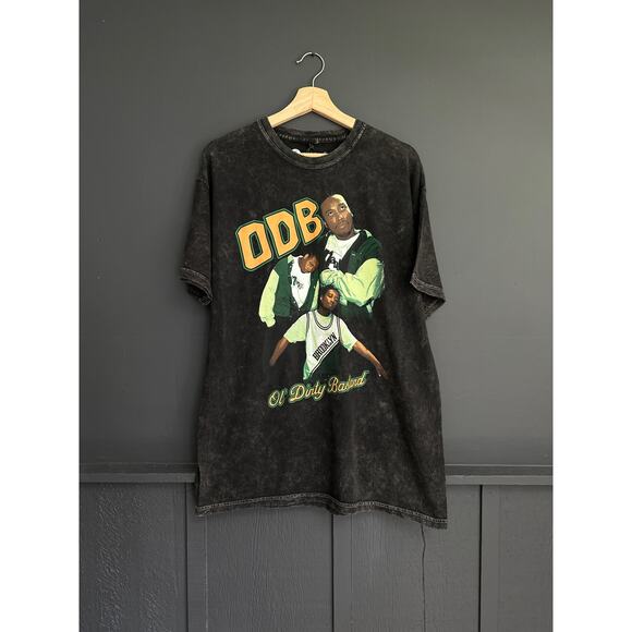 ODB Black Acid Wash Crewneck 90s Rapper Graphic Tee NEW Size Medium - Picture 1 of 9